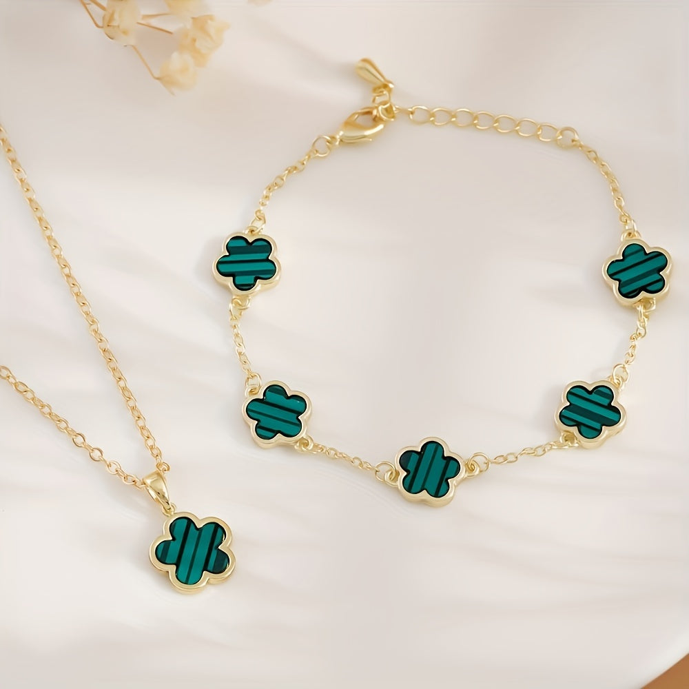2pcs Necklace + Bracelet Voguish Jewelry Set Lucky Flower Design Multi Colors For U To Choose Match Daily Outfits Party Accessories