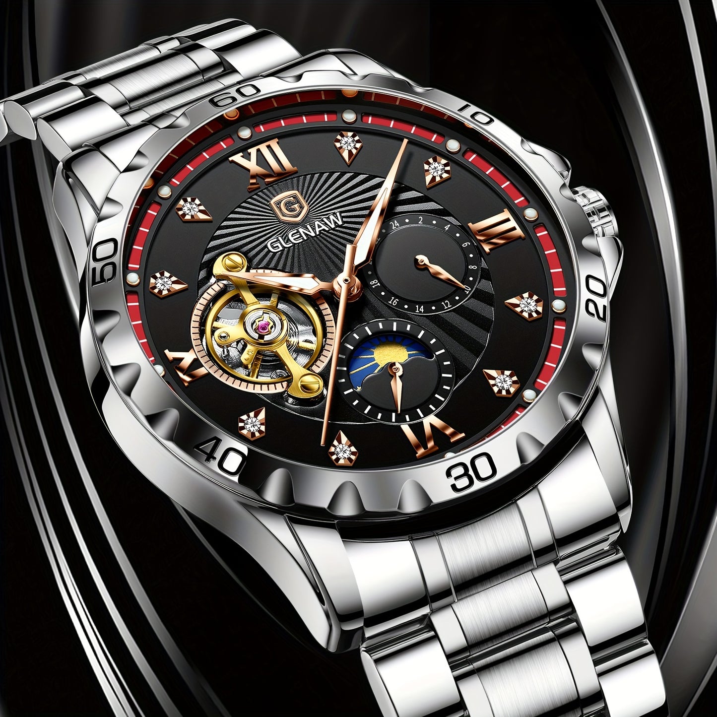 Men's Luxury Skeleton Automatic Watch - Waterproof Stainless Steel Strap, Self-Winding Mechanical Movement, Ideal Gift for Him, Business, Anniversary, or Special Occasions