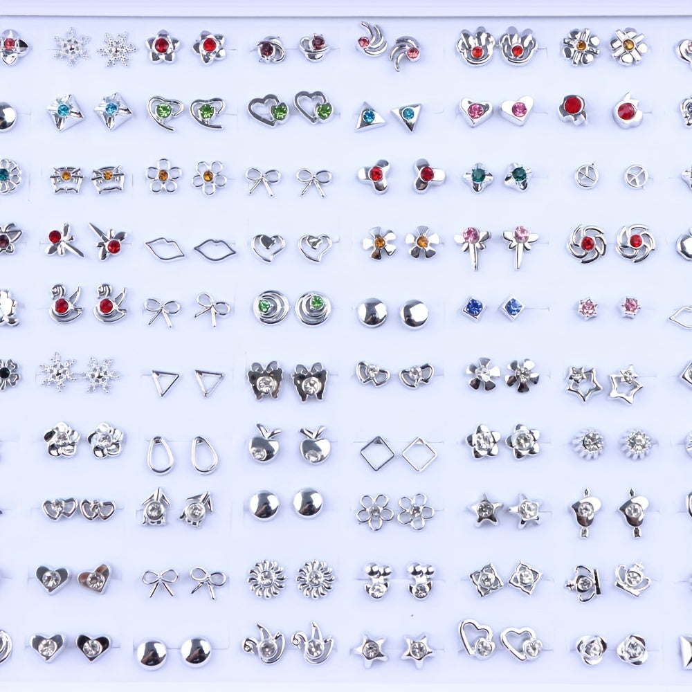 36 Pairs Of Stud Earrings Big Set For Women Mini Flower Heart Shape Mixed Styles Simple Leisure Style Exquisite Gifts