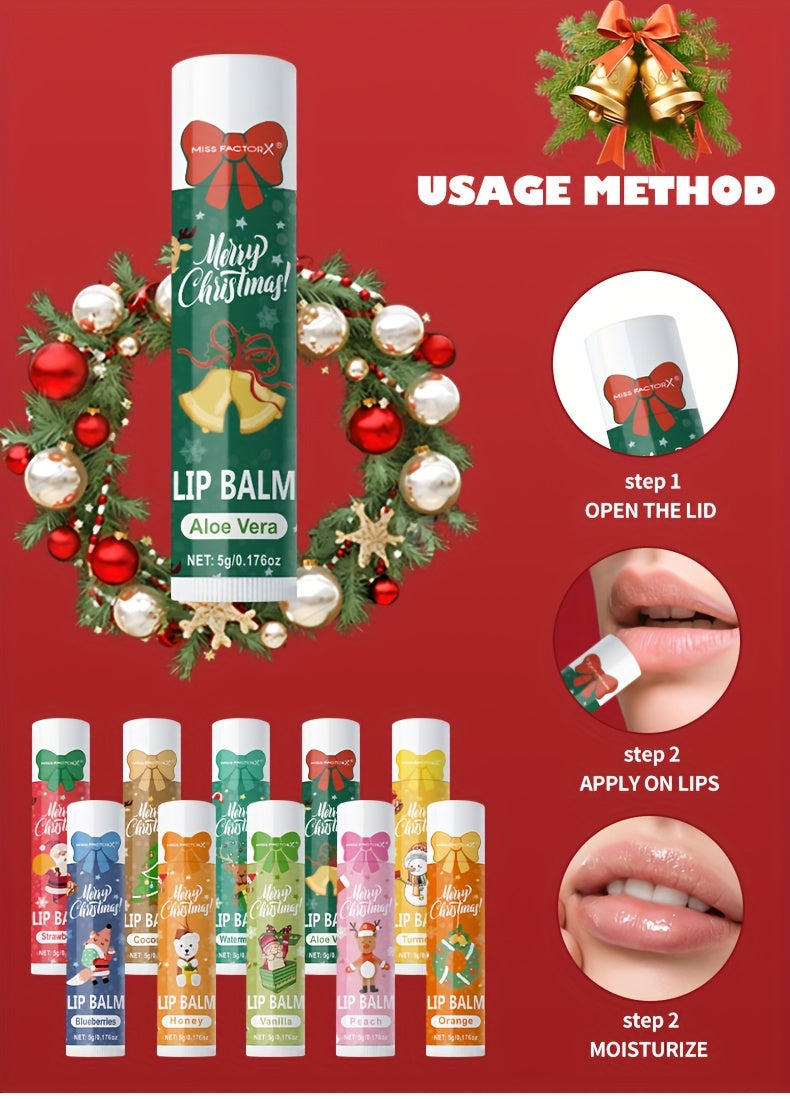 Gift Set 10pcs/Box Deep Hydration Long-Lasting Moisturizing Lip Balm Set Smooth Lips Christmas Theme Gift New Year Gift Valentine'S Day Gift, Travel Lip Balm Set, Texture(s) ranged from Gel beads + normal forms, Warm Pink+you