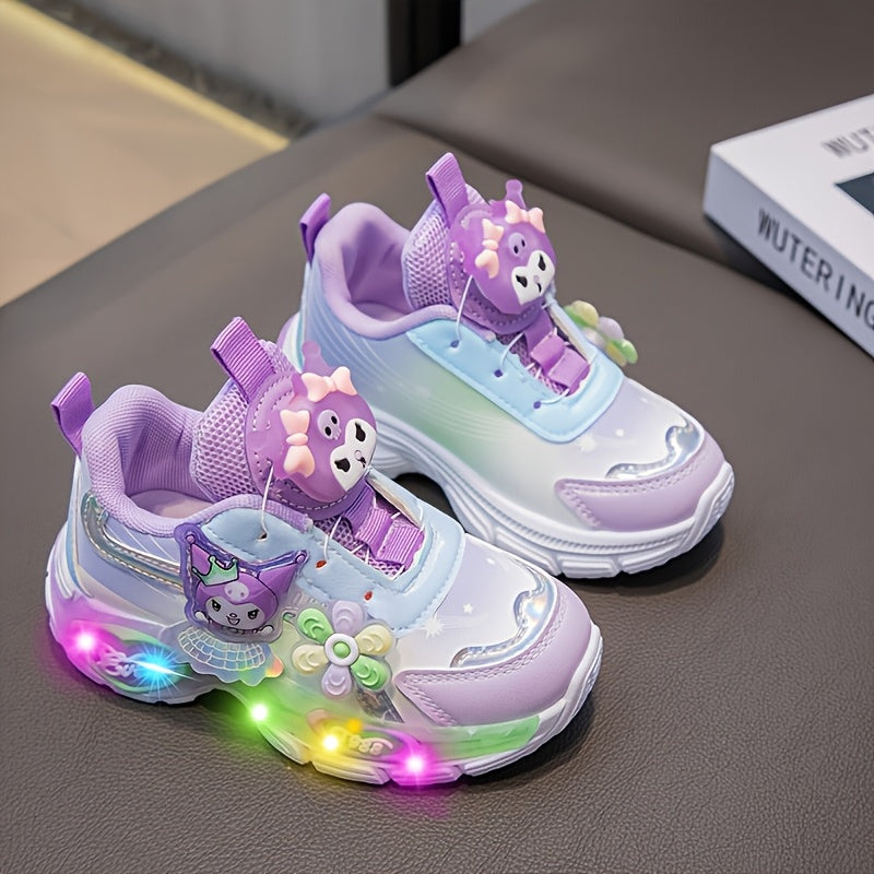 Sanrio Spring Girls' Sneakers - Cartoon Character Design, Glowing Lights, Soft Purple & White Casual Running Shoes for Youngsters, Casual Footwear | Playful Design | Comfortable Footwear, Sanrio Shoes