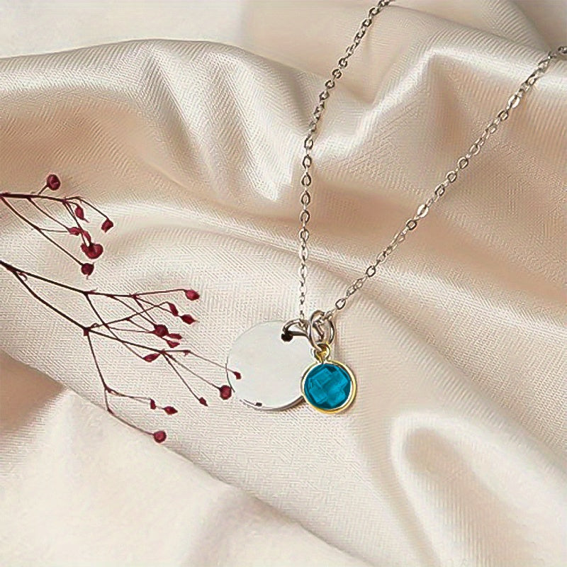 Birth Flower Engraved Necklace - Personalized Name Necklace with Birthstone and Customizable Record Time - Unique Mom Grandma Gift Idea with 12 Varieties of Birth Gemstones