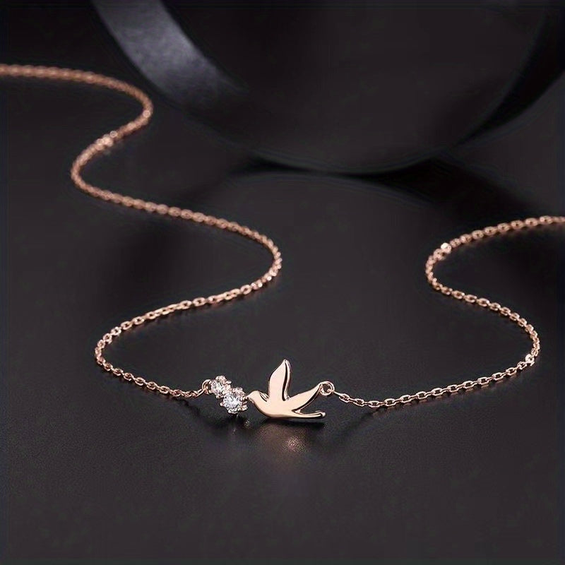 Cute Swallow Shape Pendant Necklace Inlaid Shiny Rhinestones Elegant Neck Jewelry For Women