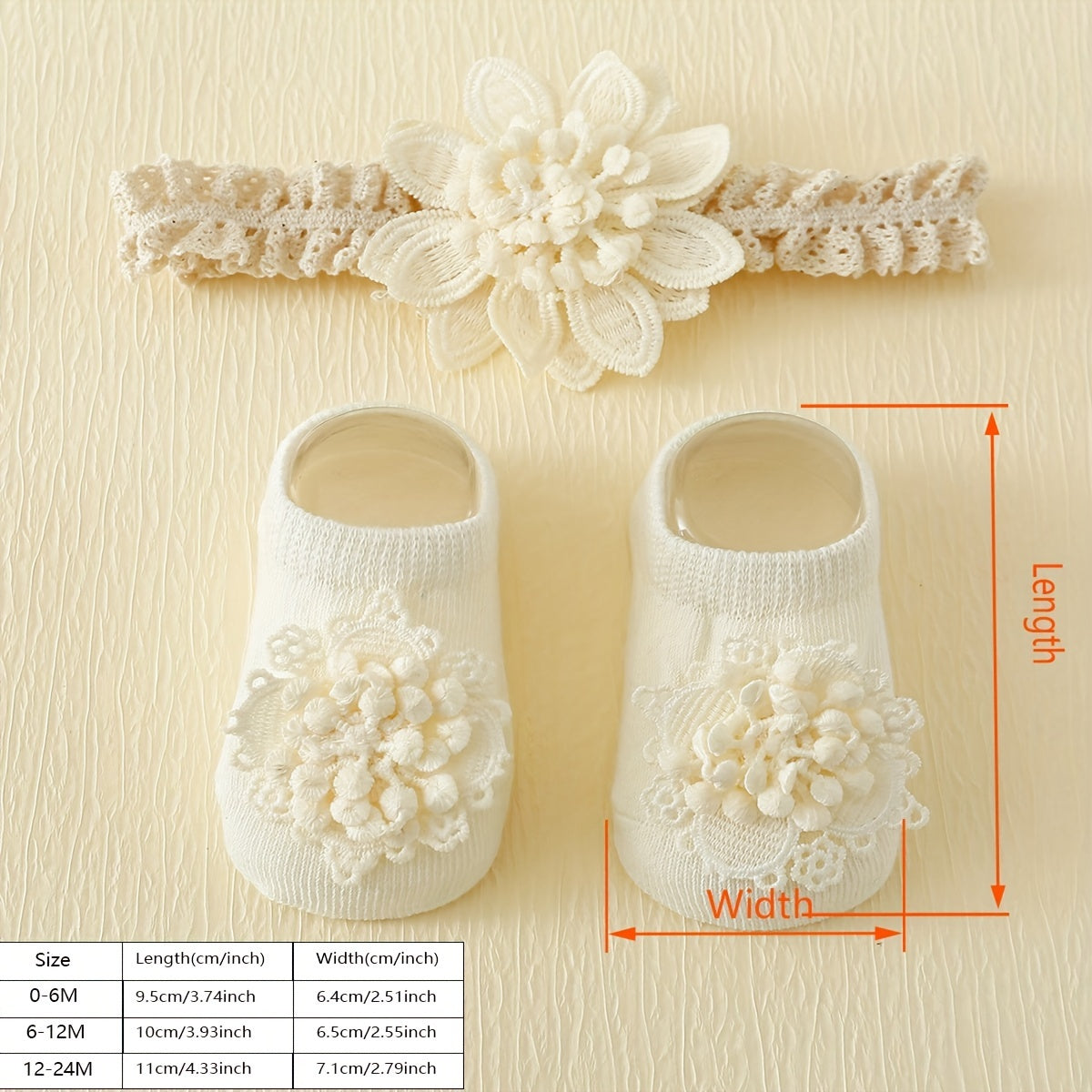 1 Pair of Adorable Flower Pattern Low-Cut Ankle Socks & Hairbands Set