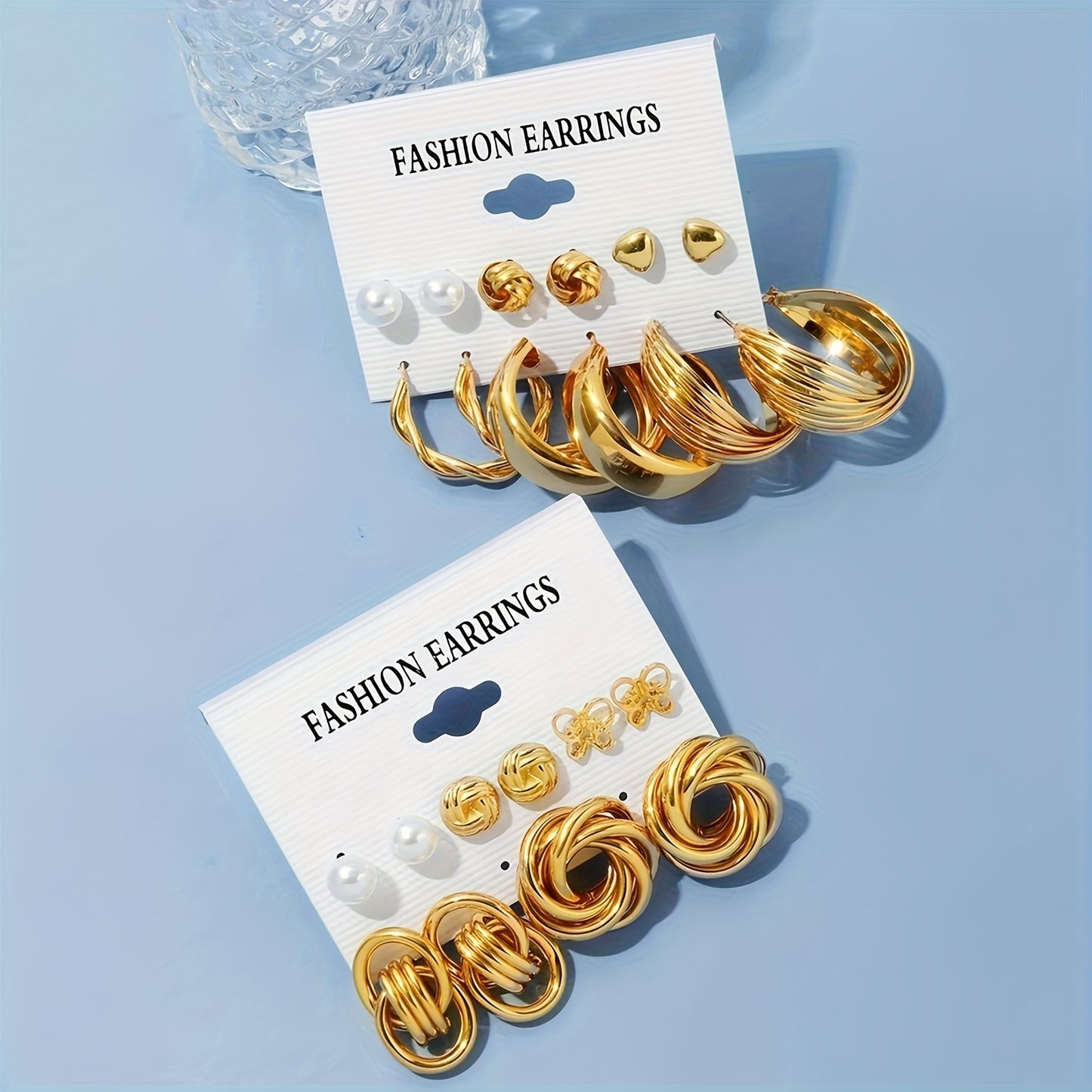 11 pairs of luxury palace style fashion earrings in different styles, including heart, butterfly, flower, twisted, geometric, imitation pearl earrings, suitable for Women's parties, dates, vacations, minimalist style jewelry