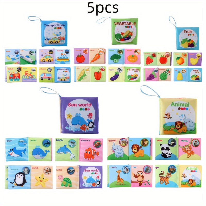 8 & 5 & 3 Soft Cloth Baby Book Sets Cognitive Cloth Books Fruit Animal Educational Toys, Early Education Cloth Books Are Tear-Resistant And Washable Cloth Books with Vivid Fruit, Animal And Ocean Themes Promote Early Learning