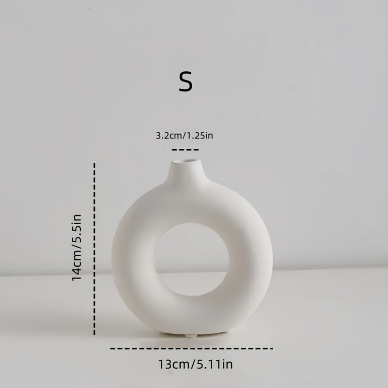 1pc Lightweight Plastic Modern Nordic Geometric Circle Planter - Round Centerpiece For Living Room Flower Vase Home Decor