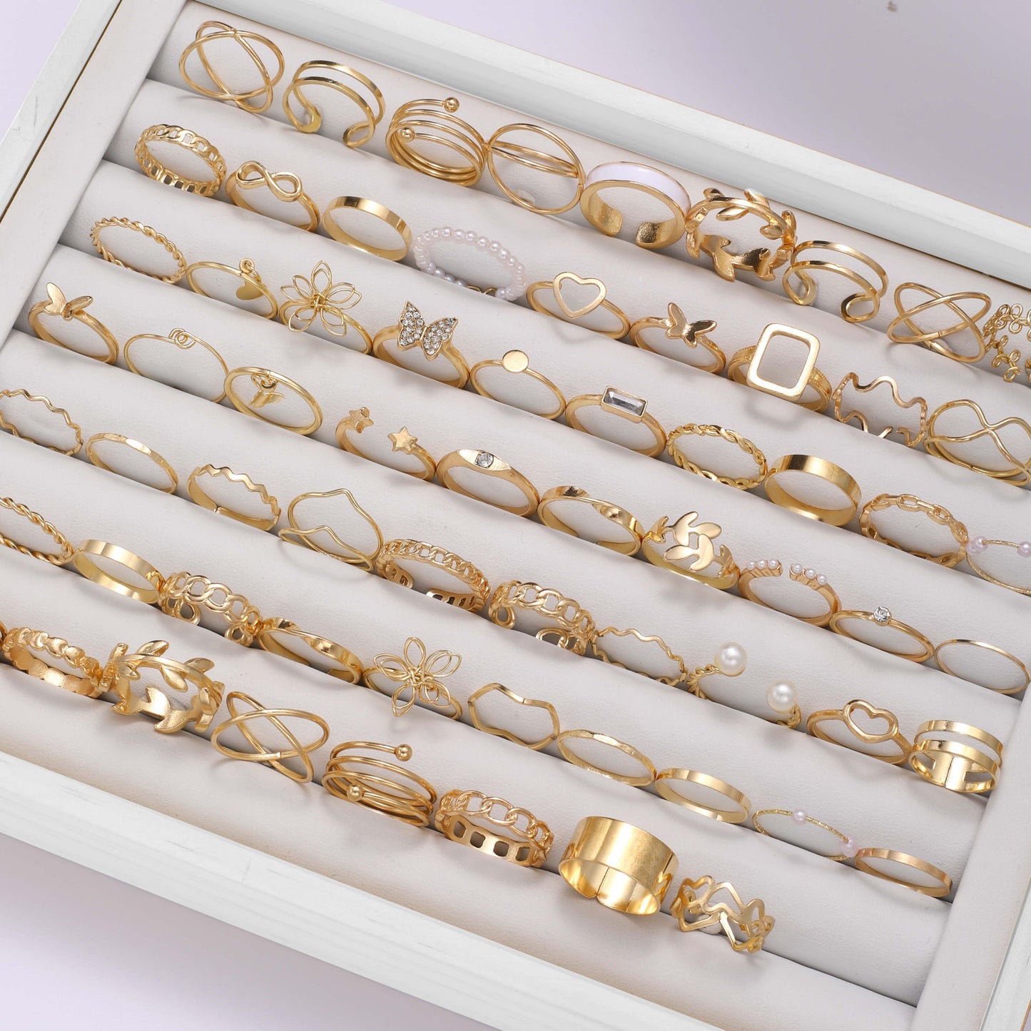 66 Pcs Fashionable Minimalist Flower And Butterfly Stackable Rings, ladies Everyday, Commuting, Party Wear Stylish Jewelry Assortment, Retro & Elegant Style (Box Not Included)