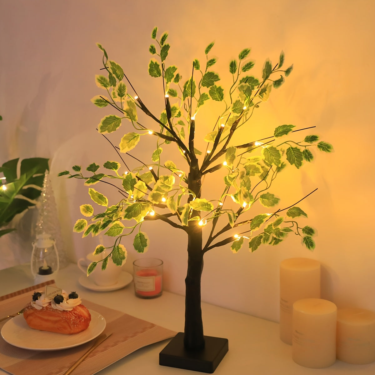 1pc Birch Christmas Leaf Flower Lamp Romantic Bedroom Night Light Room Decoration Table Lamp Sleep Decor Bedside Atmosphere Lamp