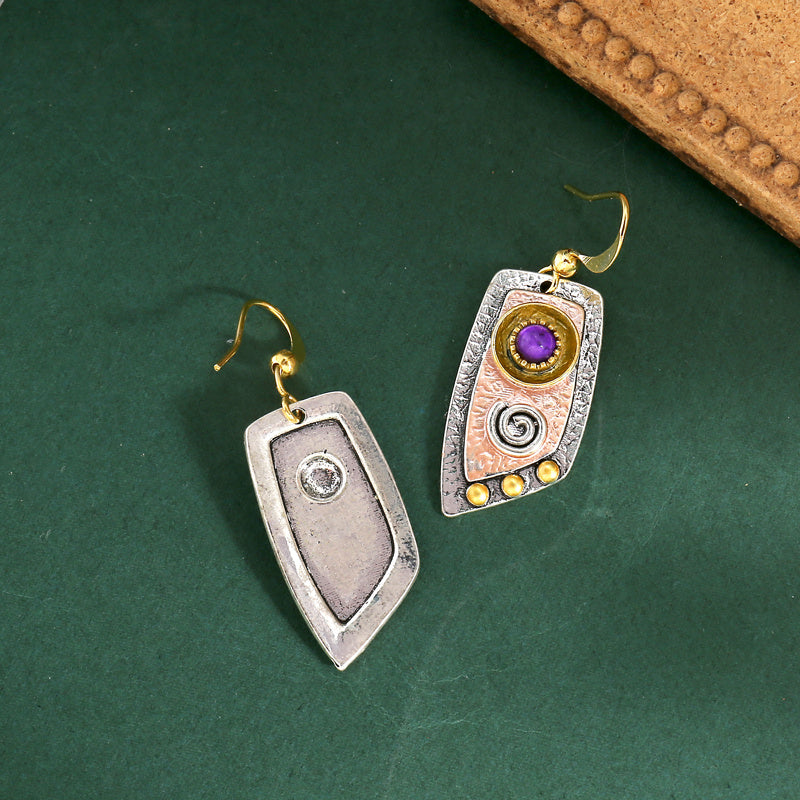 Vintage Drop Earrings Bohemian Simple Irregular Shape Metal Engraved Pattern Dangle Earrings Cartilage Piercing Jewelry Gift For Women