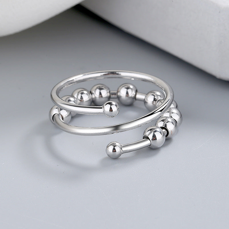 Stainless Steel Relief Ring Open Adjustable Size Creative Beads Fidget Ring Gift for Women