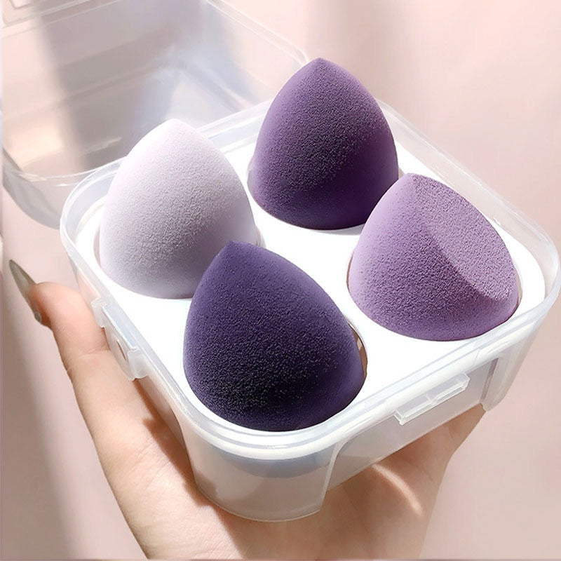 4pcs Premium Makeup Blender Set - Soft & Durable Sponges with Storage Box - Perfect for Foundation & Powder Application - Ergonomic Beauty Tool for Flawless Coverage