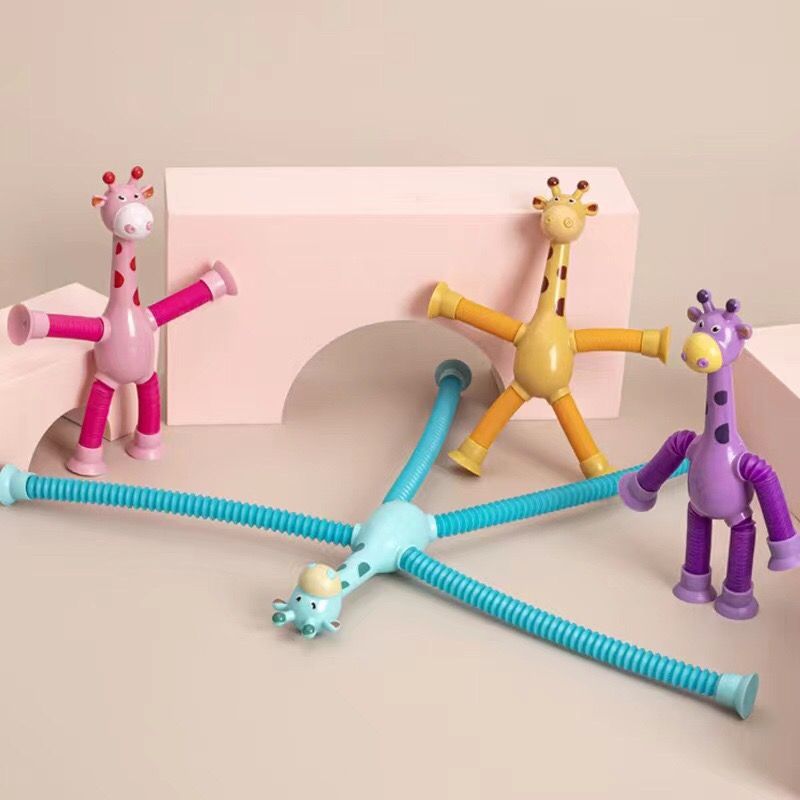 4pcs Giraffe Stretching Toy Suction Cup Variety Shape Stretching Tube Decompression Novelty Educational Children's Toys halloween christmas gift
