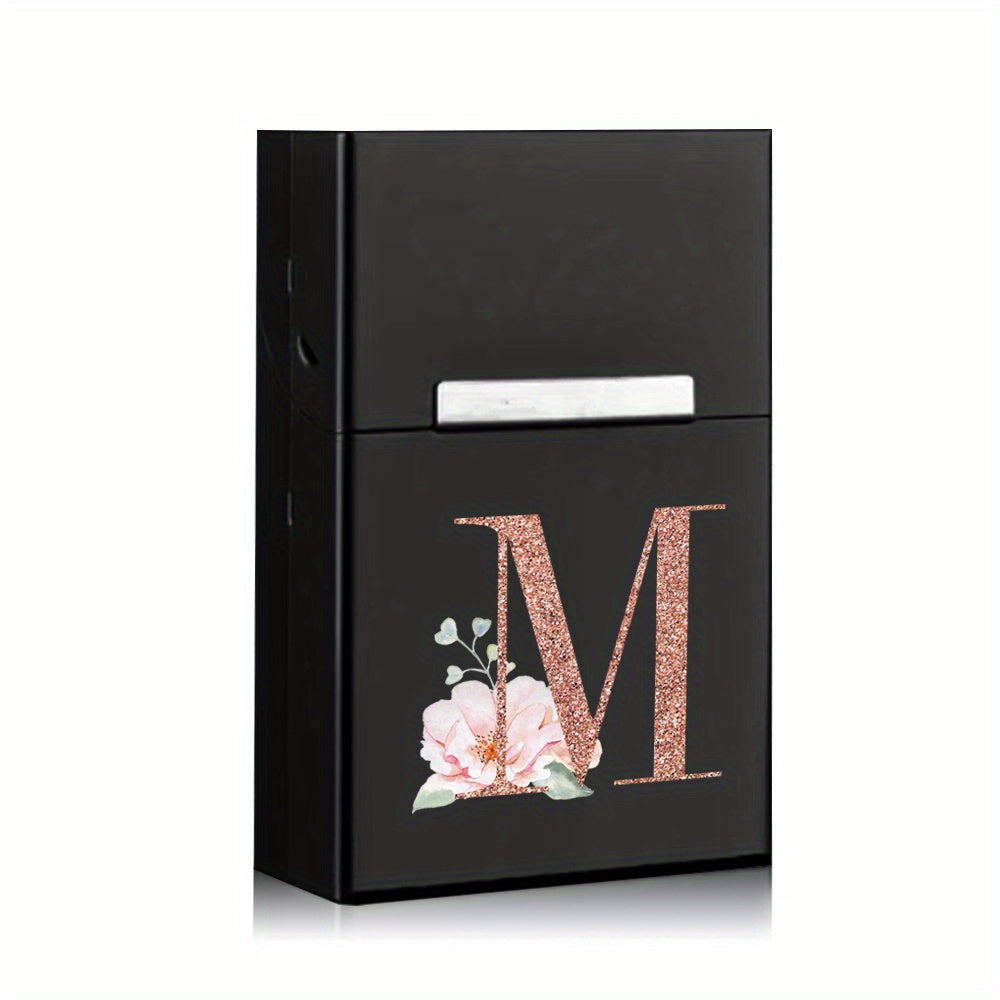 Rose Golden Letter Flower Printing Cigarette Box Storage Box Men's Cigarette Clip Portable Metal Organizer Smoke Case
