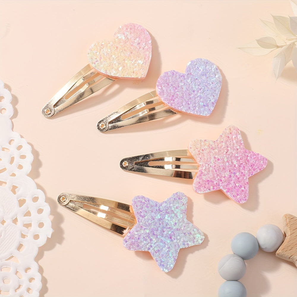 16-Pack Star Love Sequin Children's Bow Hair Clip Cute Girl Ponytail Hairpin BB Clips Baby Hair Accessories