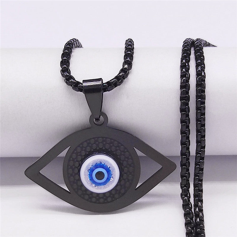 Hamsa Evil Blue Eye Necklace Stainless Steel Turkish Eye Necklace Greek Jewelry Ojo Turco Acero Inoxidable