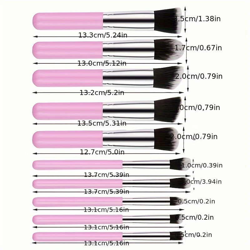 10Pcs Makeup Brushes Set, EyeShadow Blusher Face Powder Foundation Comestic Brush, Pink And Golden Handle