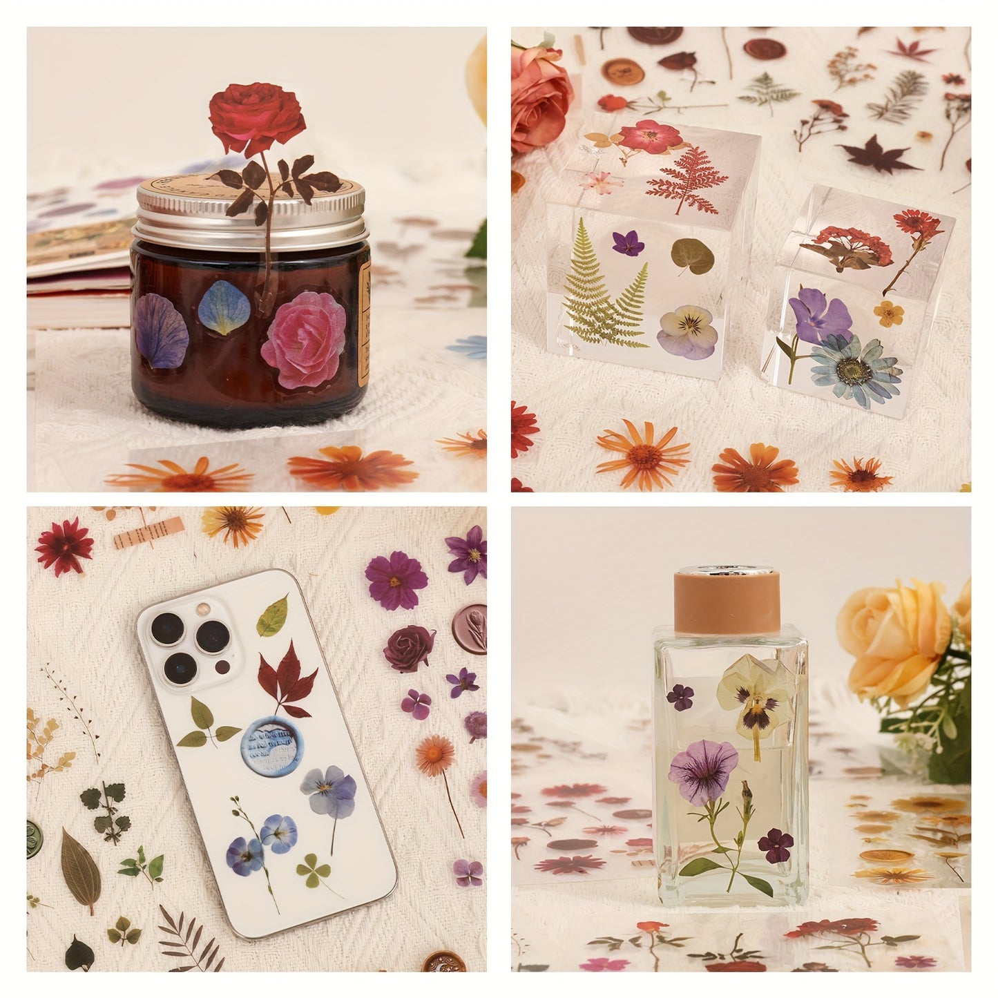 750pcs (40 Sheets) PET Resin Flower Stickers Kit - Watercolor Rub-On Resin Botanical Decals, Irregular Shapes with Roses, Daisies, Lavender, Tulips, Lilies for Scrapbooking, Junk Journals, Planners, Plasticky-like Layering