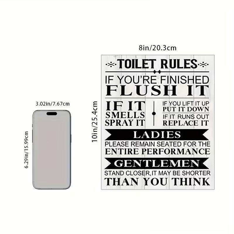 Home Decor Toilet Rules, 20.32 X 25.4 cm No Frame