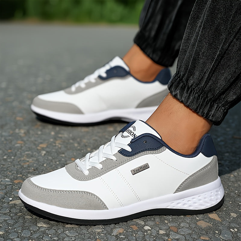 VanWeir Lightweight Men'S Shoes | Navy Blue/White, Lace-up sneakers with MD/TPR Sole, Breathable Fabric Lining for Outdoor, Hiking & Casual Wear