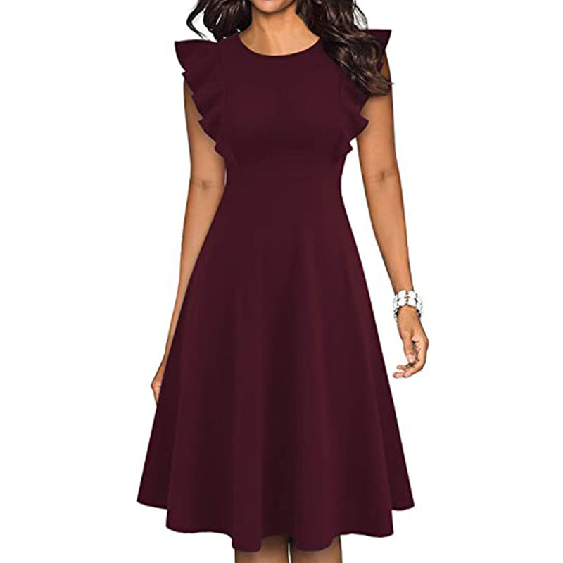 Women's Ruffle Sleeve Slim-fit Printed Dress
