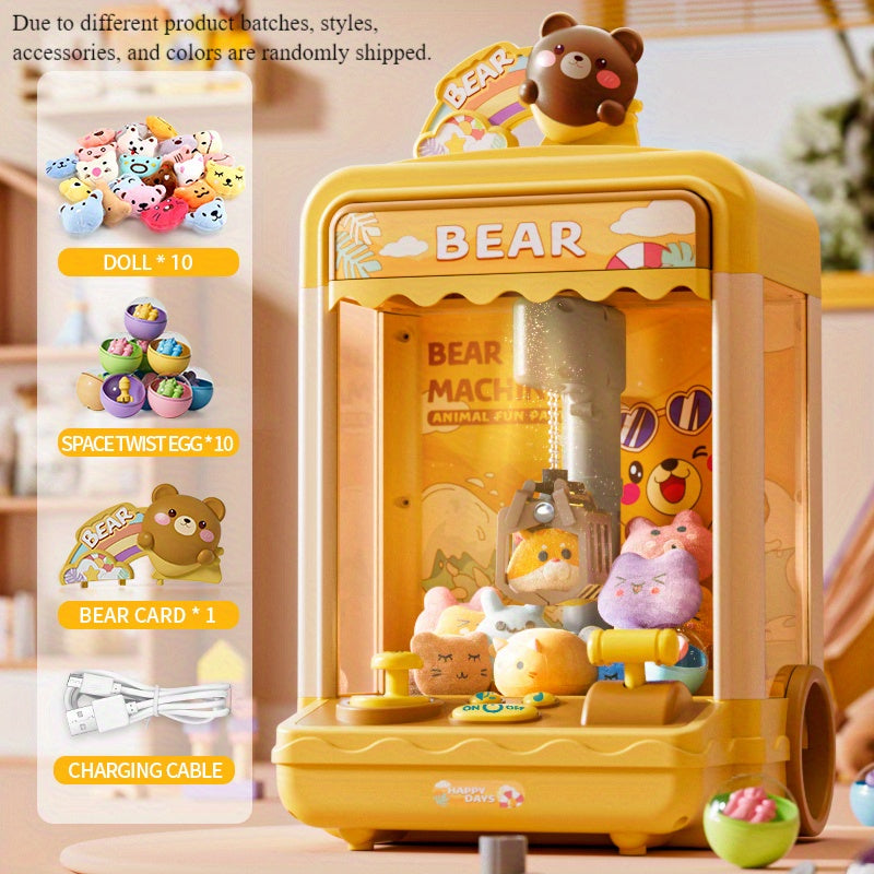Claw Machine Toy, Party Clip Doll Gashapon Machine, Home Light And Music Two Power Supply Modes, Birthday Gift For Boys And Girls, Christmas Gift, Send 10 Dolls, 10 Capsule Eggs, Power Supply Line