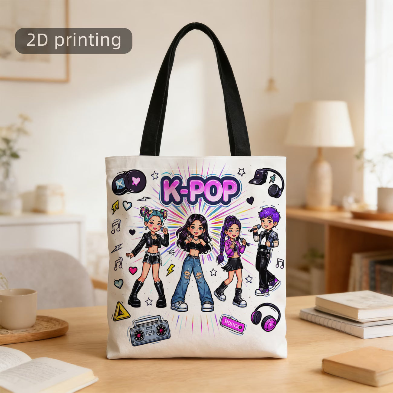 2D Printed Tote Bag K-pop Theme 35x40cm