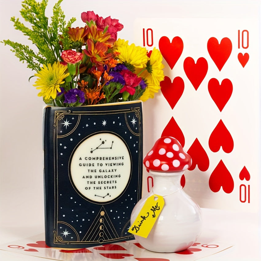 1pc Enchanting Ceramic Book Vase with Tarot Card Design - Celestial Observations, Starry Night Series - Ideal for Kitchen & Living Room Decor, Classic Fantasy Style, Decorative Centerpiece|Artistic Vase|Ceramic Construction,