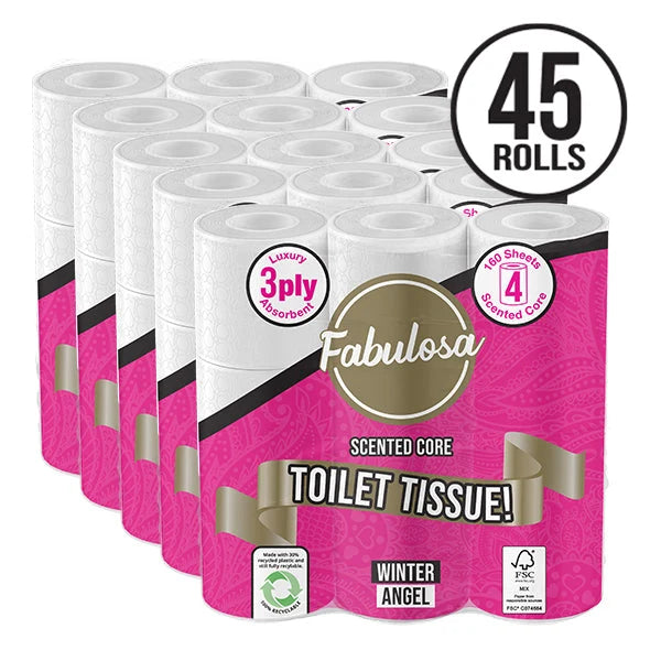 Fabulosa 45 Pack 3 Ply Scented Toilet Roll Winter Angel Fragranced 5 x 9 Pack Bundle