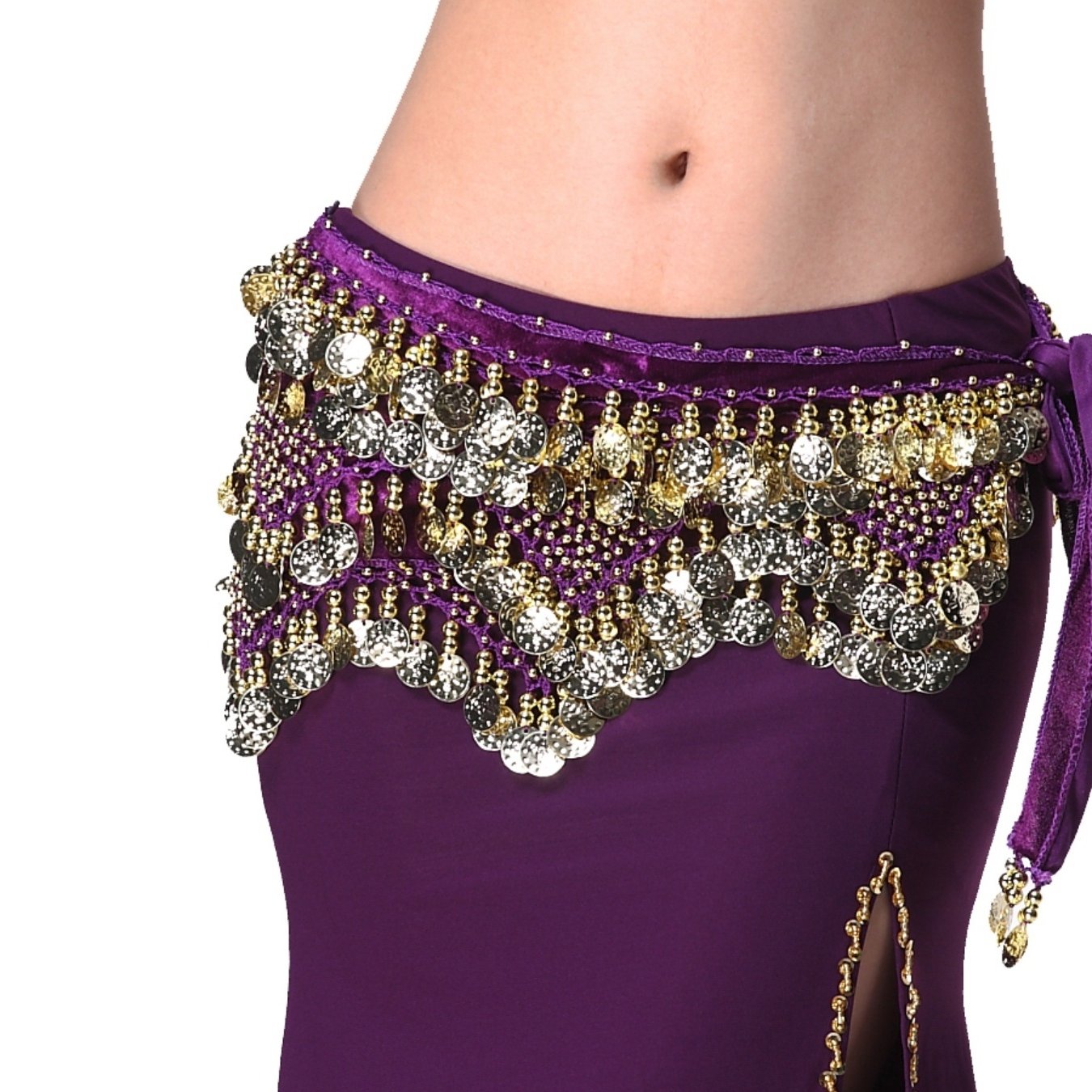 Vibrant Belly Dance Hip Scarf Wrap Skirt for Women - Golden Coins and Beads Accessories, Jingle Music, Egyptian-Inspired Design - Perfect for Rave Outfit, Halloween Costume, Festival Clothing, Carnival, Christmas Party, Perfo