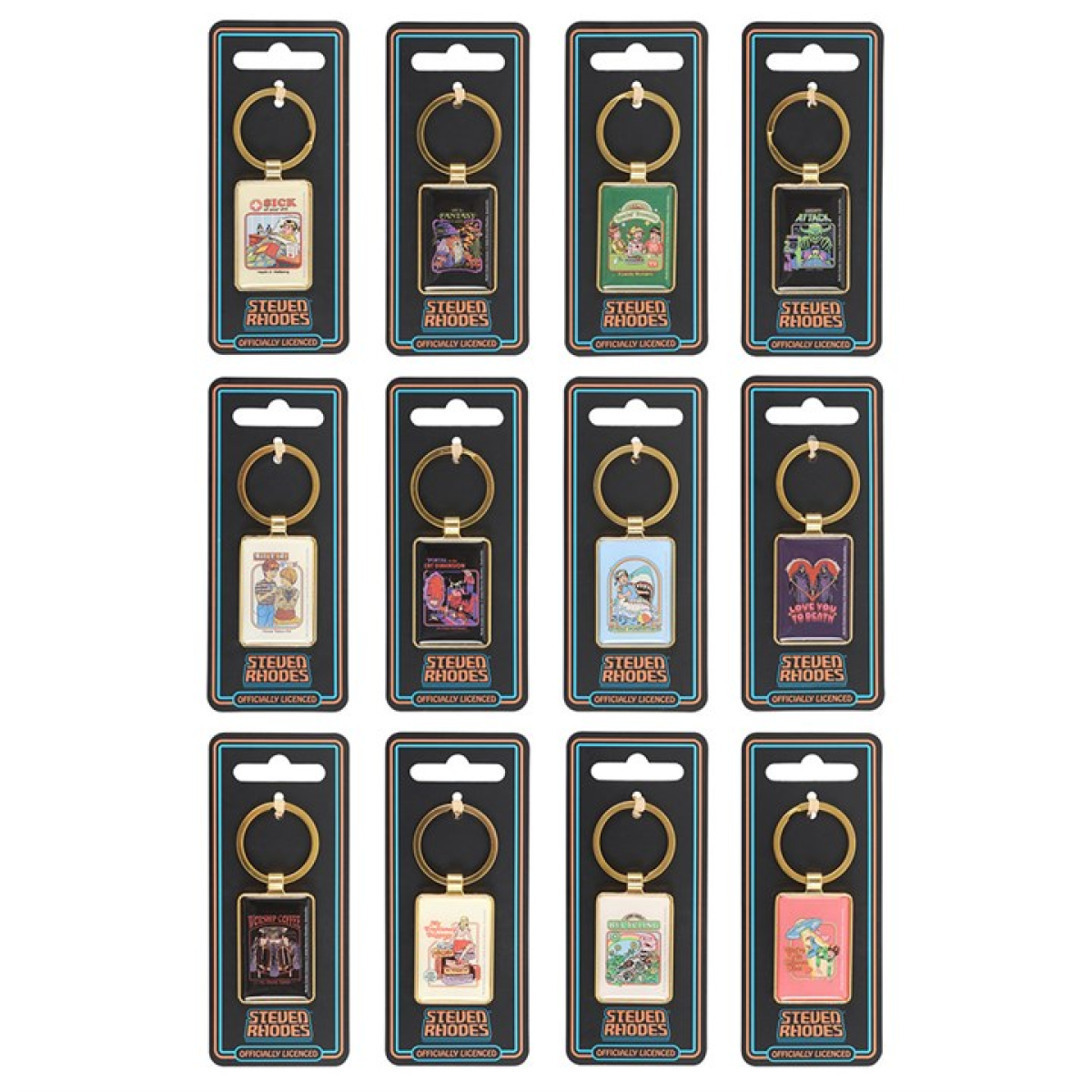 Set of 48 Enamel Keyrings by Steven Rhodes on Display