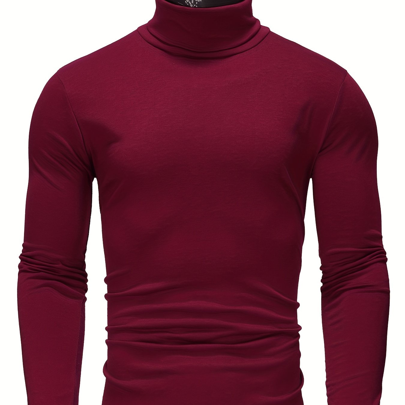 Fashionable White Base Layer Solid Color High Neck Men's Long Sleeve T-Shirt