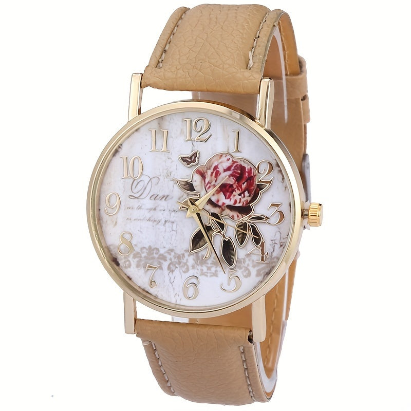 Elegant Rose Flower Embellished Quartz Wristwatch - Fashionable Casual Design - Perfect Gift for Special Occasions