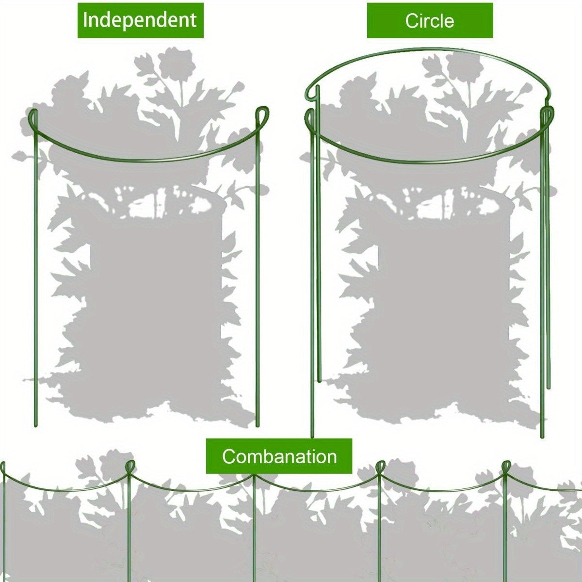 HiGift 8 Pack Plant Support Stakes, Half Round Metal Garden Plant Stake Indoor Peony Cages and Supports, Green Plant Support Ring Border for Tomato, Hydrangea, Flower Outdoor (10" Wide x 24" High)