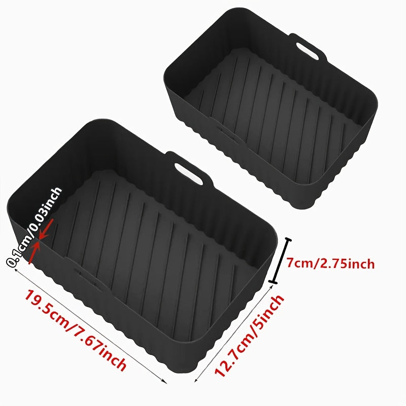 1/2pcs Square Air Fryer Silicone Pots - Reusable Non-Stick Baking Trays with Handles, High-Temp Resistant Oven & Air Fryer Liners, 19.48x12.7x6.99 cm, Easy Clean (Black/Red/Blue/Grey), Air Fryer Silicone Liners