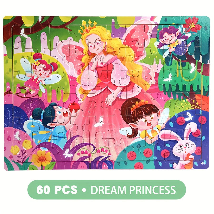 60pcs Wooden Large Piece Children's Cartoon Puzzle, Early Education Enlightenment Education Hands-on Ability Assembled Cute Mermaid Cartoon Character
