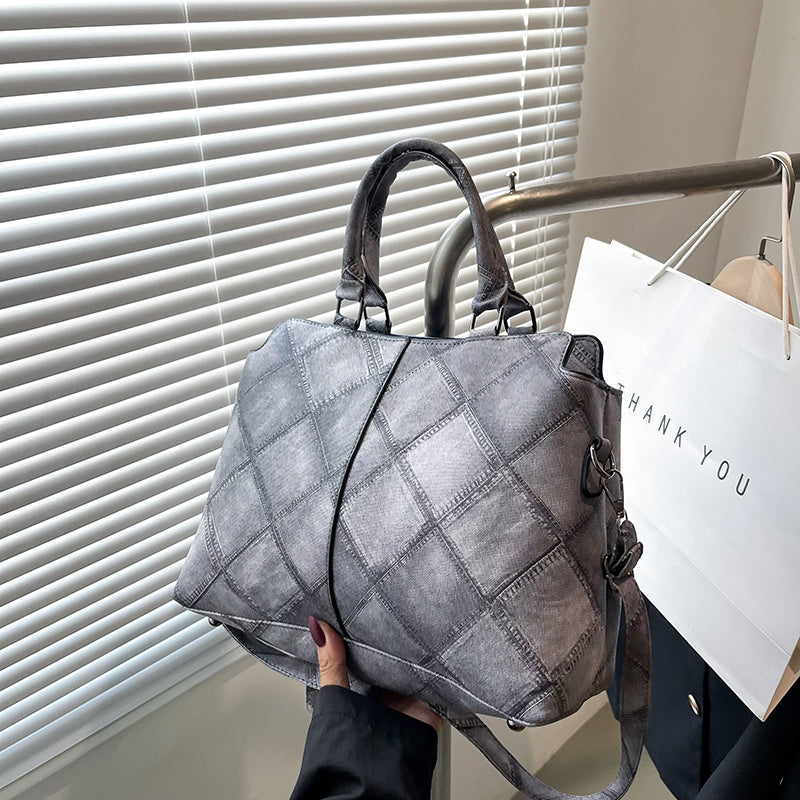 Chic Solid Color Letter-Embossed Handbag – Versatile, Foldable, Secure Zip & Removable Strap, Polyester-Lined for Daily Elegance (8.4x8.6x3.5) Inch