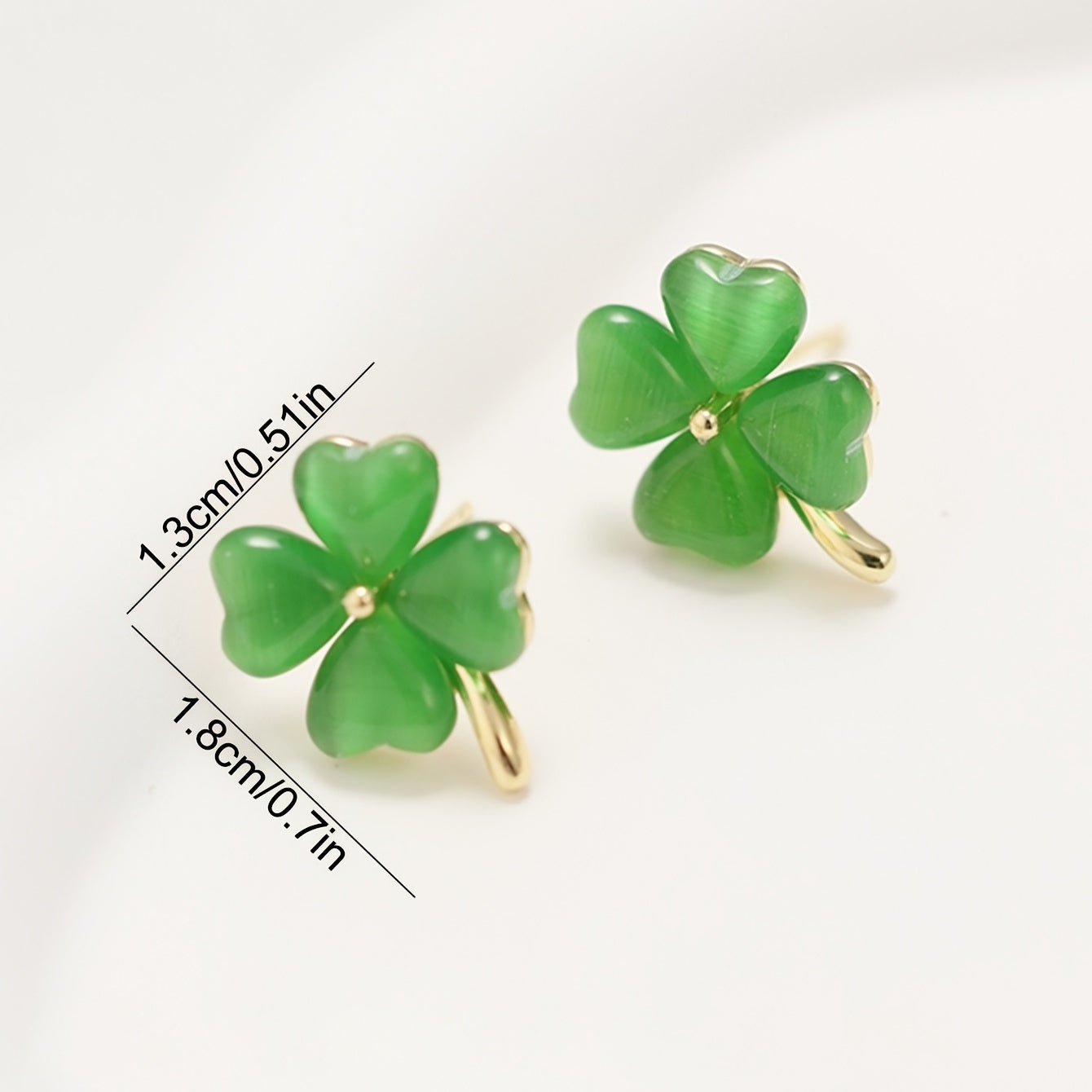 St. Patrick's Day Green Lucky 4-Leaf Clover Opal Stud Earrings 14K Gold Plated Ear Jewelry Festival Ornaments Gift