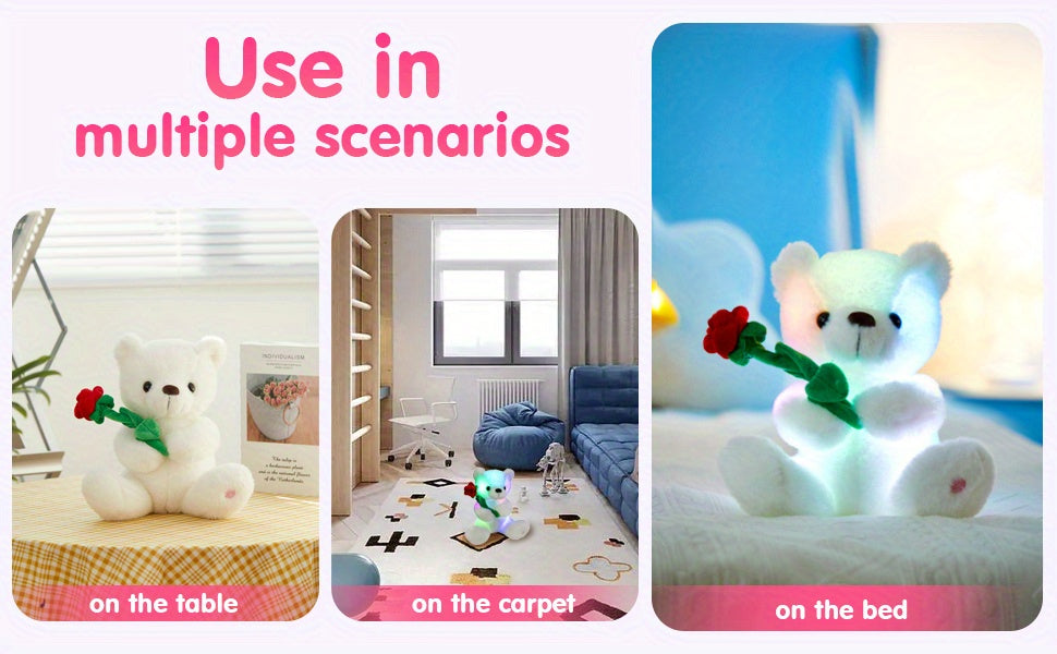 Glow Guards Glow Bracelet White Bear Plush Toy Soft And Cute Stuffed Animal, Christmas Halloween Thanksgiving Gift, Interior Decoration, Without Battery, 10.5 In/26cm