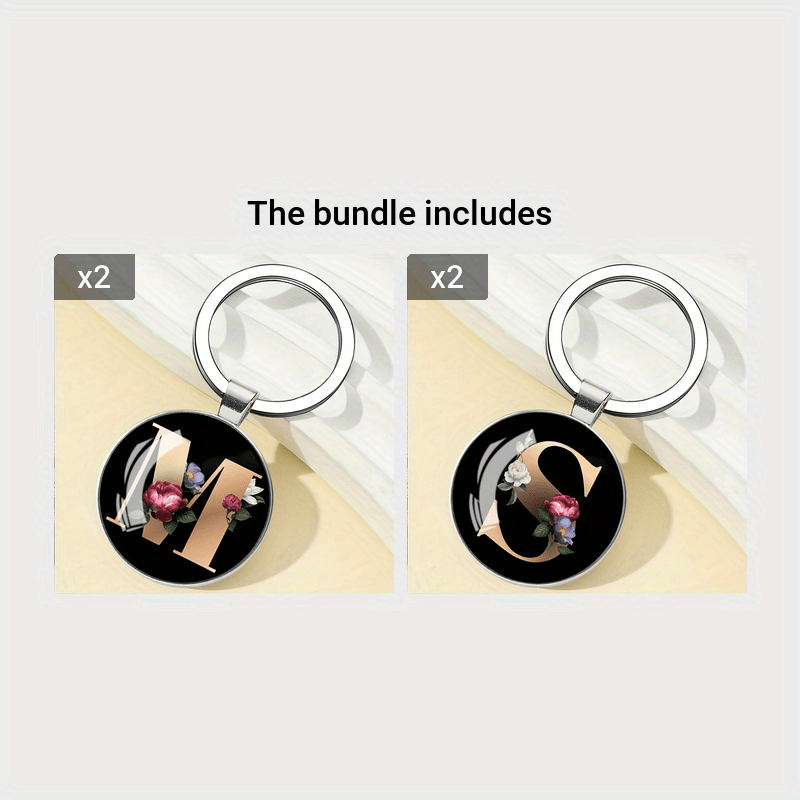 1pc Elegant Floral Alphabet Glass Keychain, Round Character-Themed Alloy Keyring, Romantic Collegiate Style Accessory, Ideal for Birthday, Anniversary, Graduation, Bridal Shower Gifts, and Festive Occasions - Christmas, Hallo