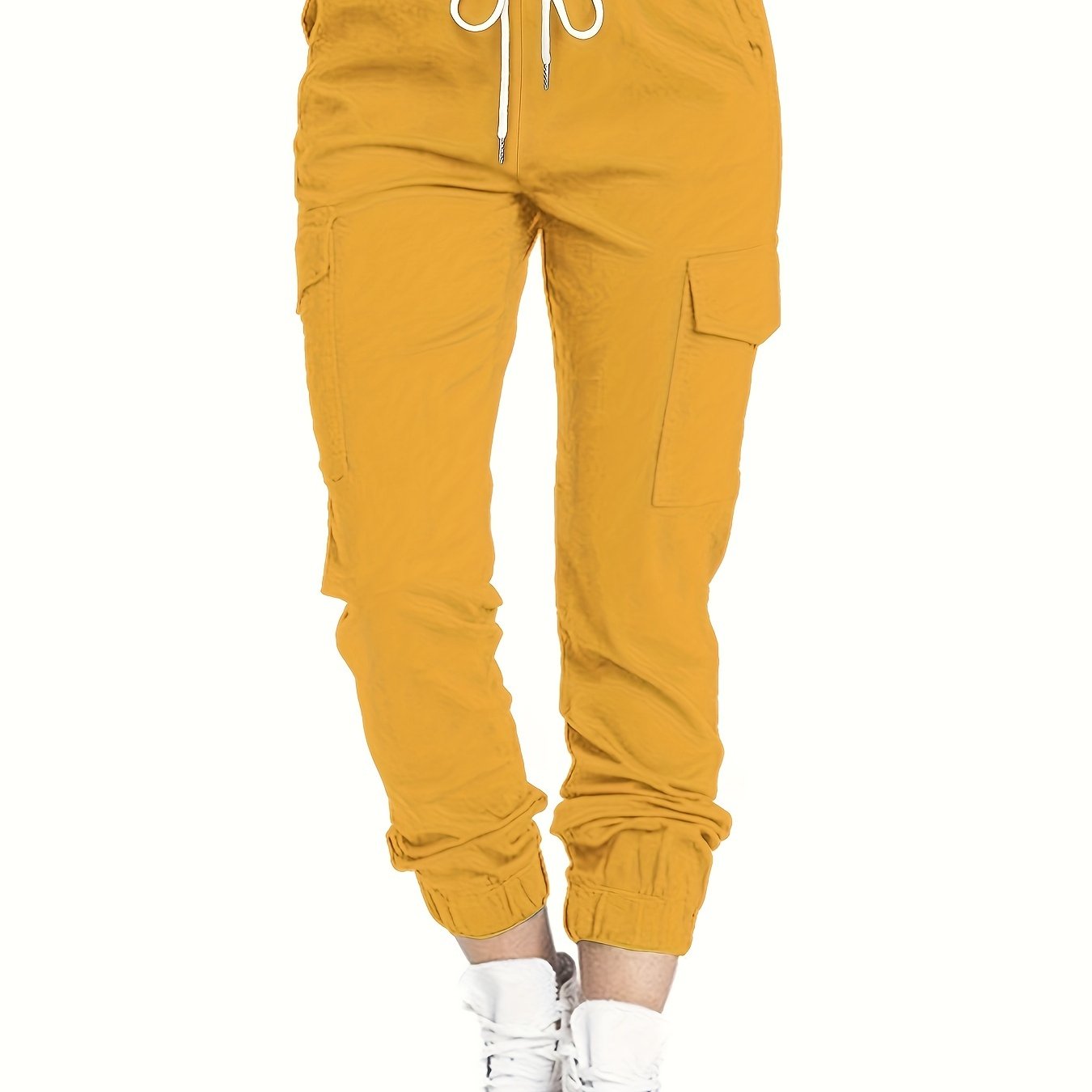 Y2K Chic Drawstring Cargo Pants - Stretchy Elastic Waist, Long Length, Multiple Pockets, Casual Comfortable Women's Clothing for Everyday Wear