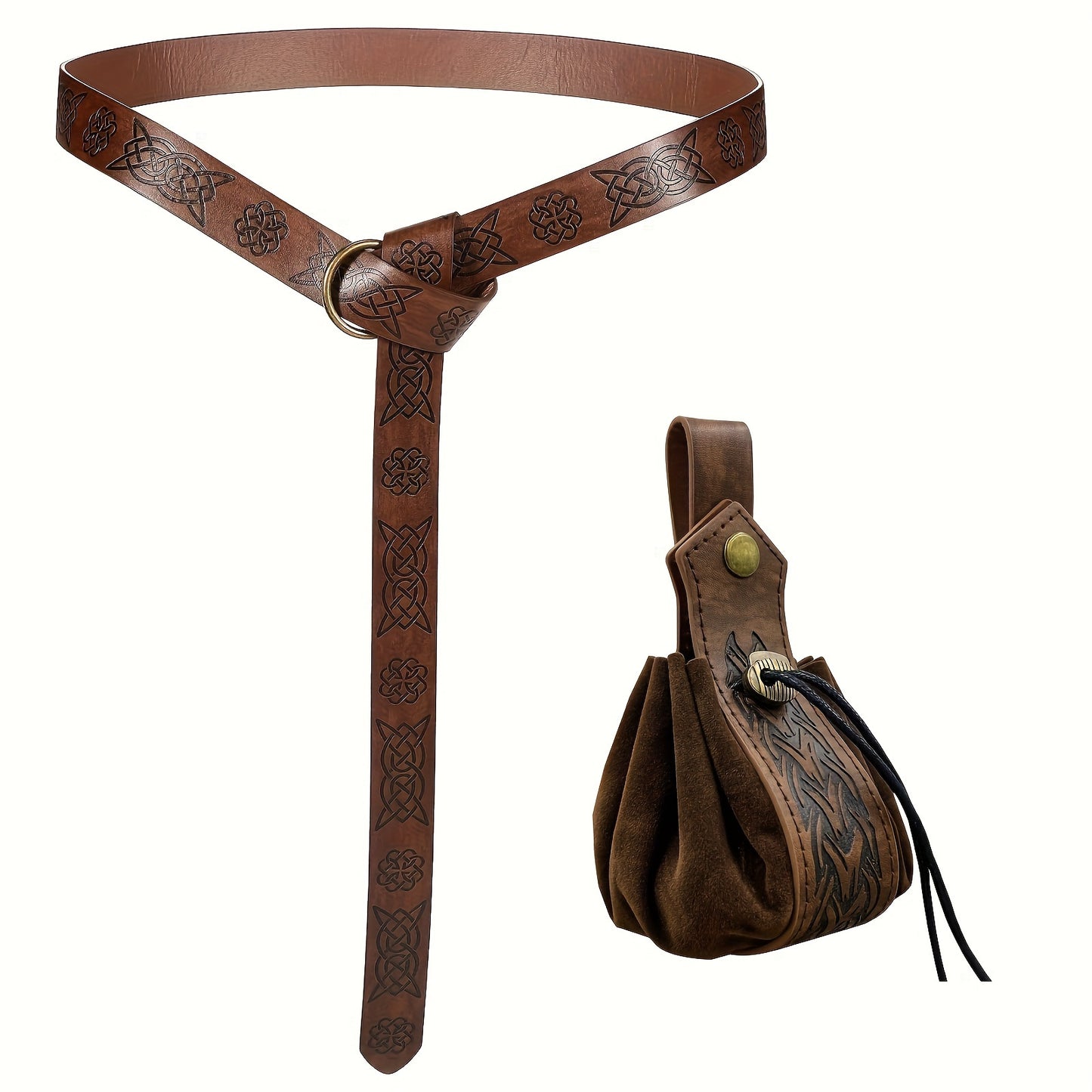 Unisex Retro Faux Leather Belt Pouch - Vintage Drawstring Closure, Faux Suede Lining - Party & Halloween Accessories | Foldable Design | Fixed Shoulder Strap