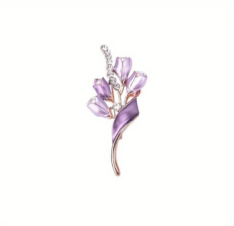 Elegant Purple Flower Brooch Dress Shirt Suit Gown Sweater Scarf Shawl Coat Hat Minimalist Stylish Pin Enamel Craft Accessory