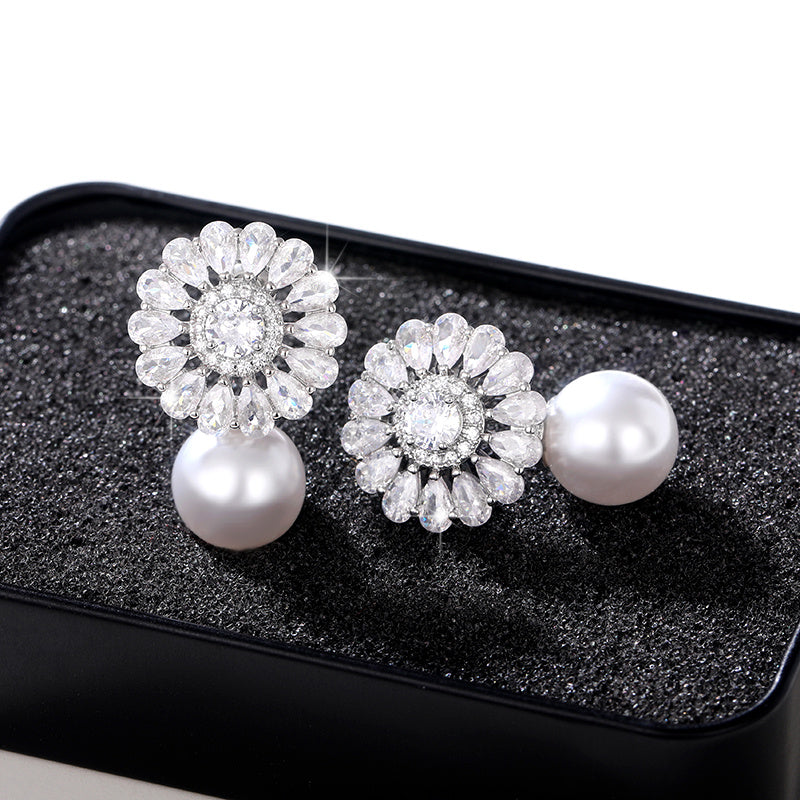 Fashion Flower zirconia Imitation Pearl Drop Earring For Women