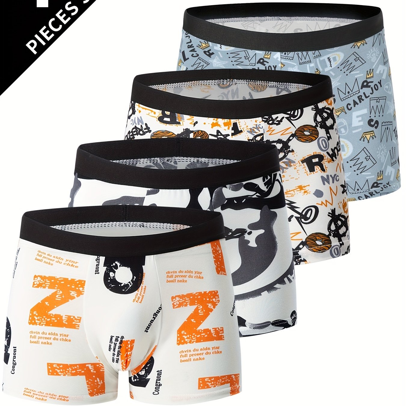 4pcs Flower Pattern Men's Underwear Boxers, Casual Boxer Briefs Shorts, Breathable Comfy Stretchy Boxer Sports Shorts