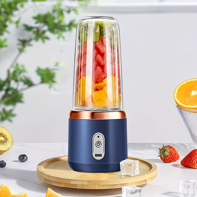1pc Portable Blender, 400ML USB Rechargeable Mini Smoothie Maker with 6 Blades, Detachable Round Food Grade ABS Cup, Push Button Control, 1500mAh Lithium Battery, for Fruit Juice, Shakes, Baby Food - Travel Lid Included