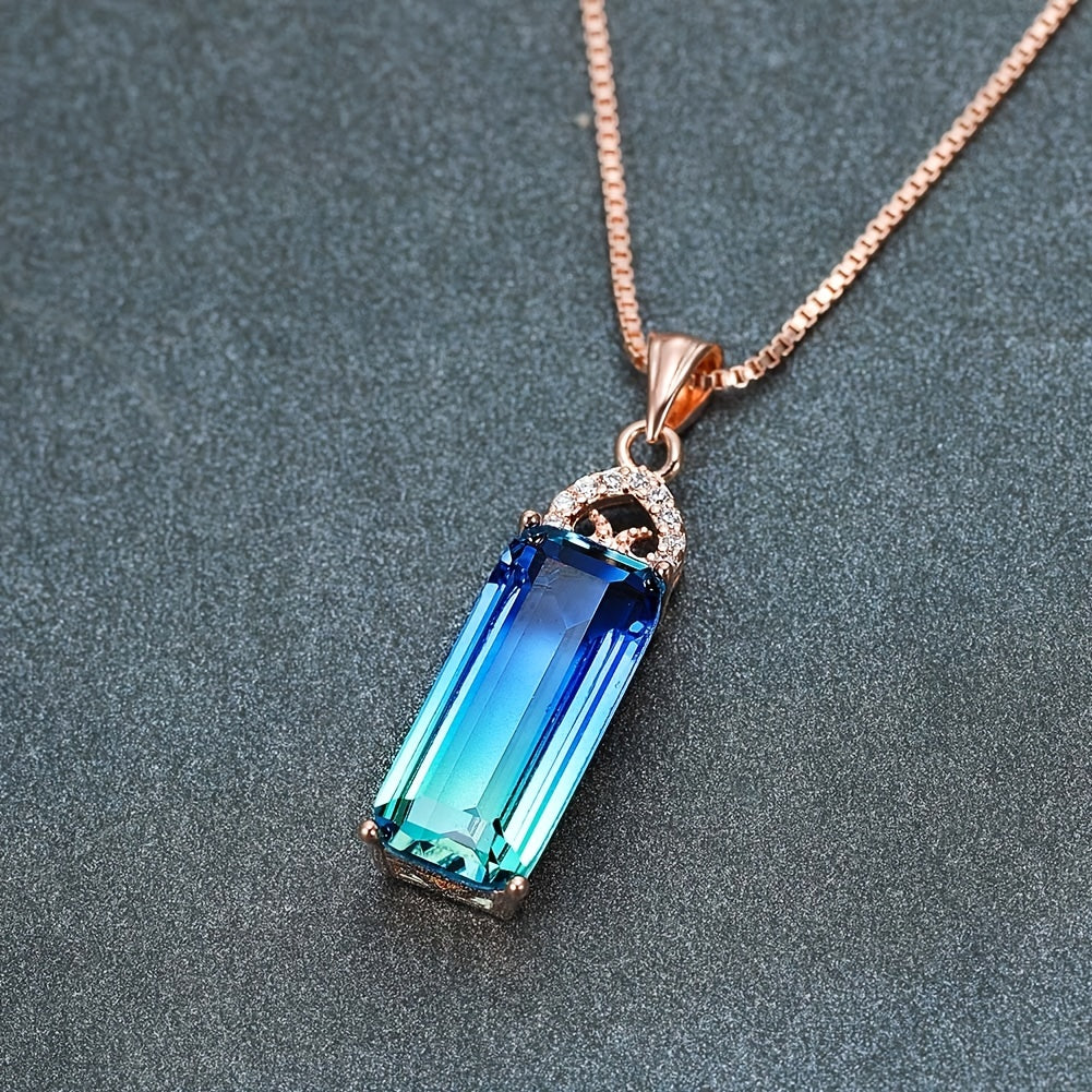 ANGOL Bohemian Rose Golden Necklace with Blue-Green Synthetic & White Synthetic Zirconia Bowknot Pendant - Four-Prong Setting for Everyday & Party Jewelry, Women's Fashion Gift, Engagement Accessory, Elegant Accessory, Bowkno