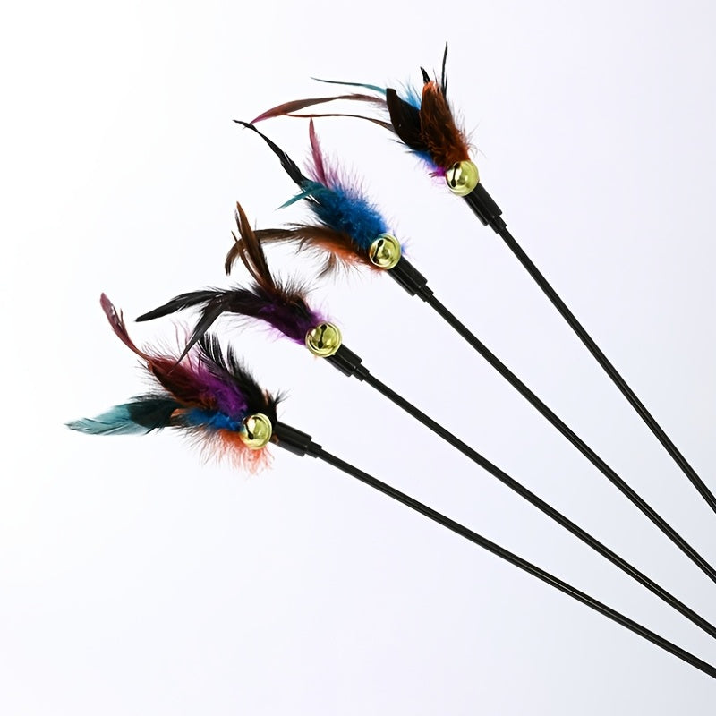 1pc Interactive Cat Wand Toy with Bell and Colorful Feathers - Entertain and Stimulate Your Cat's Natural Instincts