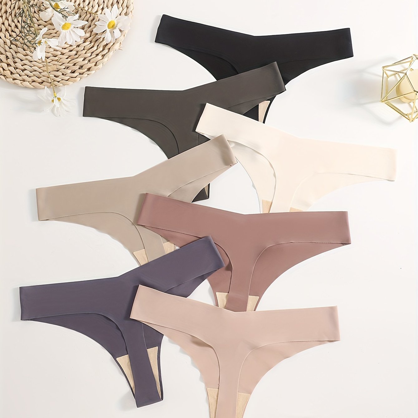7pcs Ultra-Soft Seamless Thongs - Stretchy, Comfy, Breathable, and Sweat-Wicking Intimates Panties for Women - Lingerie and Underwear with Smooth Edges and Invisible Look