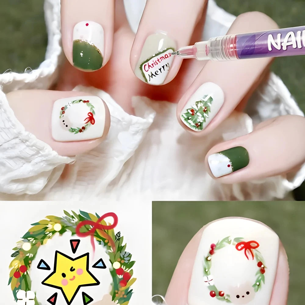 12 Color Nail Art Pens Set 0.5MM Fine Point Liner Acrylic Nail Polish Kit Waterproof Quick-Drying for Drawing Painting